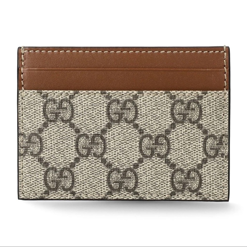 Gucci official GG Supreme Beige Canvas Card Case & Card Holder